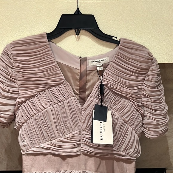 Burberry London Dress Ruched Pleated Chiffon Cocktail Dress - Picture 4 of 10